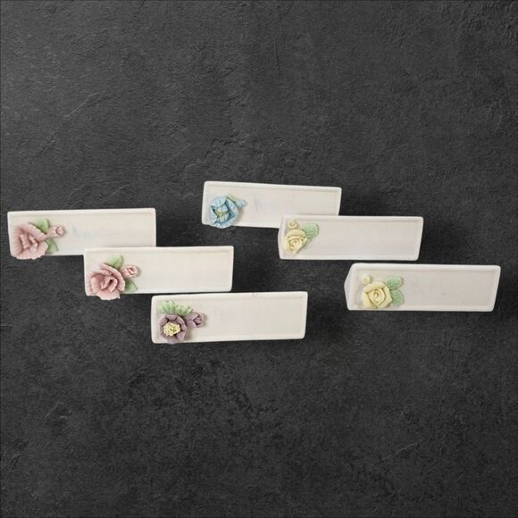 Vintage Ardalt Japan Porcelain Floral Place Card Holders Set of 6 Pink Blue Tea - Picture 2 of 14